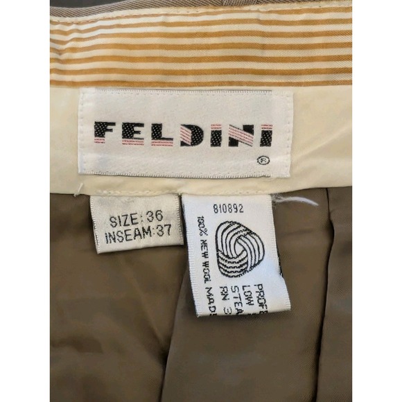 Vtg Feldini Tan Pleated Wool Dress Pants Mens Size 36x30 Slacks Trousers Beige - Picture 8 of 9